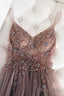 Beadede Long Prom Dress With Spaghetti Straps