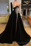 Beading Sweetheart A-line Black Formal Prom Dresses With One Sleeve