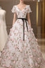 Beauitufl Floral V-Neck Lace Short Sleeve Flowers Long Formal Prom Dress Floral Party Dress Formal Prom Dress shops