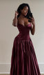 Beautiful A Line Spaghetti Straps Burgundy Long Satin Party Dresses Prom Dress
