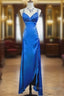 Beautiful Backless Beaded Satin Sheath Royal Blue Long Formal Prom Dress Formal Evening Gown