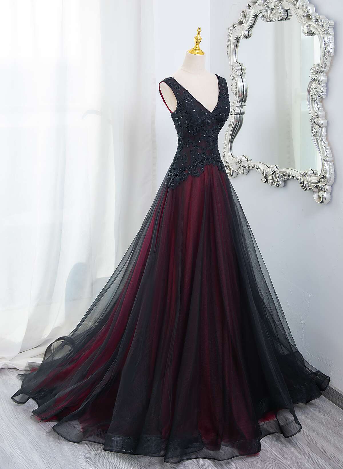 black and red prom dress Beautiful V-Neckline Tulle Beaded Formal Dress, A-Line P Rose Gold dress Strapless Short Homecoming Dress Please follow the measurement Color:DARK BLUE