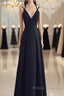 Beautiful Black Chiffon Straps Long A-Line Junior Formal Prom Dress, Black Party Gowns