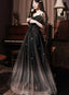 Beautiful Lace Applique Top Gradient Tulle Long Party Dress, Black Long Formal Dress Prom Dresses