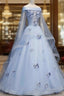 Beautiful Light Blue Ball Gown Lace-Up Party Dress, Blue Formal Prom Dress