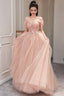 Beautiful Pink Off The Shoulder Lace Party Dresses, Pink Junior Prom Dresses