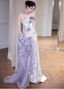 Beautiful Purple-White Gradient Strapless 3D Floral Tulle Satin Long Prom Dress Evening Dress