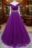 Beautiful Sequins Sweetheart Long Party Dress, Purple Tulle Formal Gown