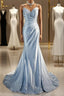 Beautiful Spaghetti Strap Mermaid Glitter Satin Long Formal Prom Backless Applique Evening Gown Simple Wedding Dress