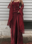 Beautiful Wine Red Satin Long Prom Dress With Straps, Wine Red Long Party Dress