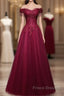 Beautiful Wine Red Tulle Sweetheart Long Formal Prom Dress, A-Line Party Dress