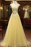 Beautiful Yellow Long Formal Prom Dress, A-Line Round Neckline Formal Dress