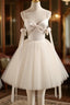 Beige Aline Tulle Short Formal Prom Dress Beige Tulle Homecoming Dress