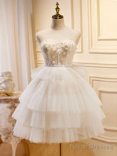Beige Sweetheart Neck Tulle Short Prom Dress, Beige Homecoming Dress