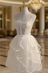 Beige Tulle Short Formal Prom Dress, Mini/Short Beige Homecoming Dress