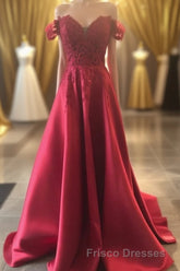 Hunter Green Lace Off-the-Shoulder A-Line Long Formal Prom Dress