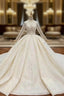 Best Discount And High Quality Light Champagne Tulle Sequins Long Sleeve Beading Wedding Dress