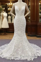 Best Spaghetti Strap Appliques Mermaid Wedding Dress