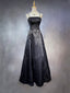 Black A-Line Satin With Lace Applique Prom Dress, Black Straps Long Party Dress