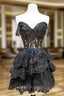 Black A-Line Sequin Tulle Short Formal Prom Dress, Black Homecoming Dress