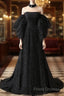 Black A- Line Tulle Long Formal Prom Dress, Black Long Formal Dress