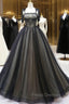 Black A-Line Tulle Long Formal Prom Dress, Black Tulle Formal Evening Dress