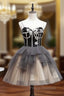 Black and Champagne Sweetheart Short Formal Dress Party Dress, Short Homecoming Dress