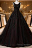 Black And Red Backless Tulle Long Formal Gown, Black And Red Long Formal Prom Dress