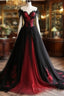 Black And Red Lace Tulle Off Shoulder Formal Prom Dress, Black And Red Formal Dress