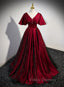 Black and Red V-neckline Long Satin Formal Prom Dress,Chic Long A-line Party Dress
