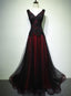 Black And Tulle V-Neckline Beaded Lace Long Party Dress, A-Line Prom Dress Evening Dresss
