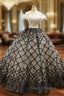 Black And White Ball Gown Off The Shoulder Lace Beading Haute Couture Formal Prom Dress With Feather