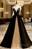 Black And Yellow Tulle Spagehtti Straps Pleats Formal Prom Dress