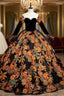 Black Ball Gown Embroidery Long Sleeve Quinceanera Dress