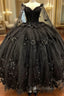 Black Ball Gown Quinceanera Dress with Flowers