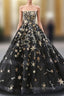 Black Ball Gown Tulle Sequins Strapless Sleeveless Luxury Formal Prom Dress