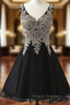 Black Chiffon V-neck Lace Appliques Beading Homecoming Dress