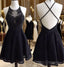 Black Lace Beaded Short Formal Prom Dress, Cute Black Homecoming Dress