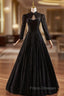 Black Lace Long Sleeve Backless Formal Prom Dress