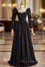 Black Lace Long Sleeve Square Formal Prom Dress