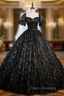 Black Lace Sequins Puff Sleeve Quinceanera Dress