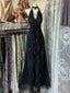 Black Lace V-Neckline A-Line Halter Party Dress, Black Charming Style Prom Dress