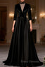 Black Long Sleeve Satin High Neck Formal Prom Dress