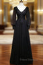 Black Long Sleeves V-neckline Evening Dress, Black Formal Prom Dress
