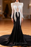 Black Mermaid Long Sleeve Pearls Formal Prom Dress