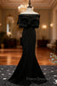 Black Mermaid Satin Off the Shoulder Formal Prom Dress With Split