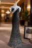 Black Mermaid Sequins Off the Shoulder Formal Prom Dress