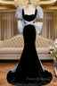 Black Mermaid Square Neck Puff Sleeve Formal Prom Dress