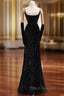 Black Mermaid Straps Sequins Formal Prom Dress