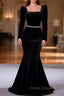 Black Mermaid Velvet Long Sleeve Formal Prom Dress